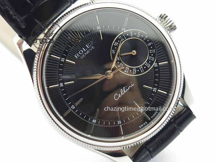 1218 Cellini Date VF Best Edition SS Black Dial Stick Markers On Black Leather Strap A Lightweight 3725